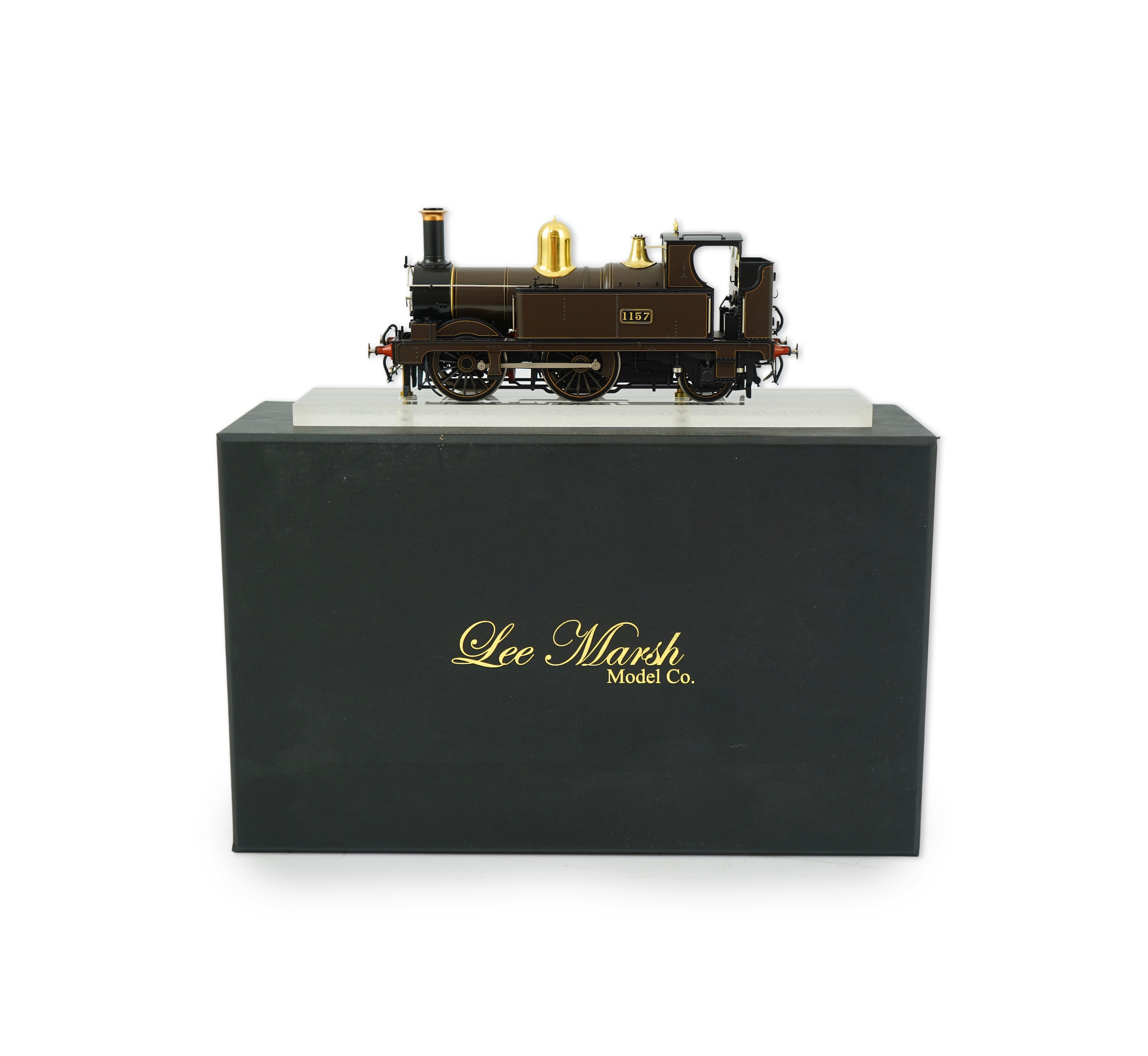 An 0 gauge Lee Marsh Models model of GWR 517 Class, 1157, 0-4-2T locomotive, powered for two rail operation, with original box.